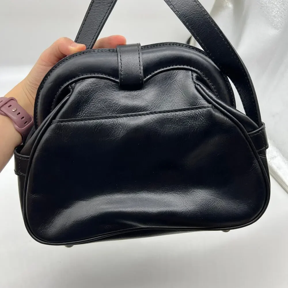 Patricia Nash Florentina Frame Leather Crossbody Bags Black Distressed